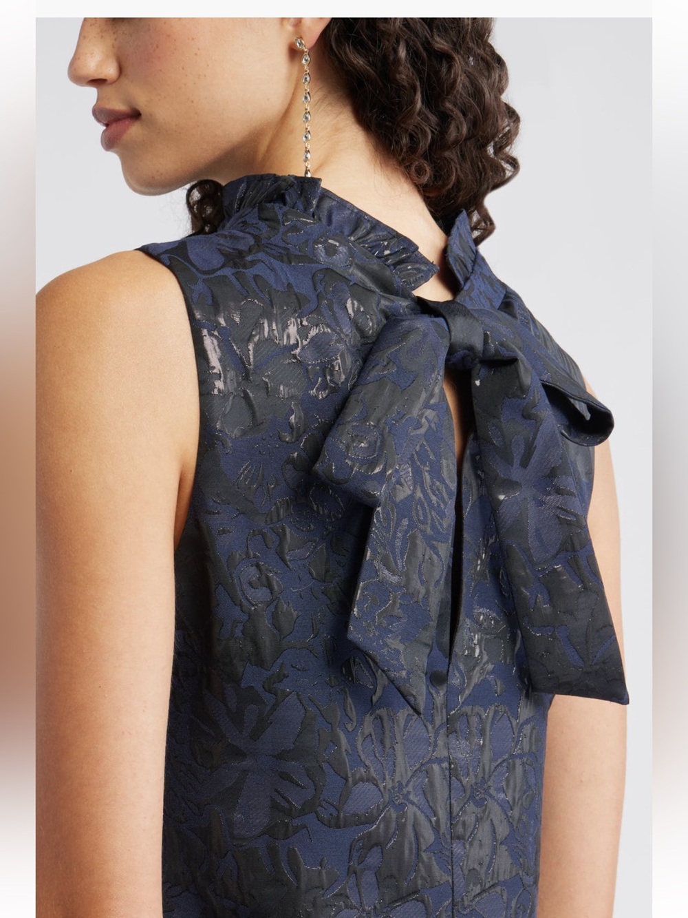 Chelsea28 Navy Floral Jacquard Ruffle-Hem Mini Dress - Picture 3 of 10